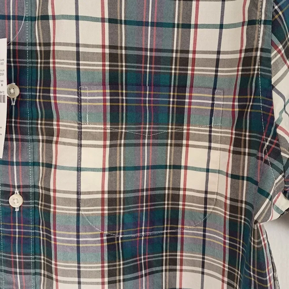 J.Crew Mens Shirt Large Plaid Classic Fit Short Sleeves Pocket BJ734 Cotton NWT